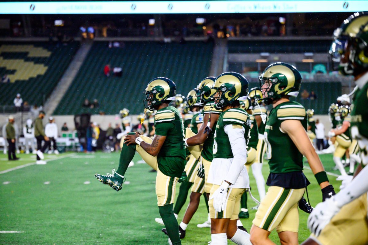 Colorado State University's football team warms up for their game against Fresno State University Oct. 10.