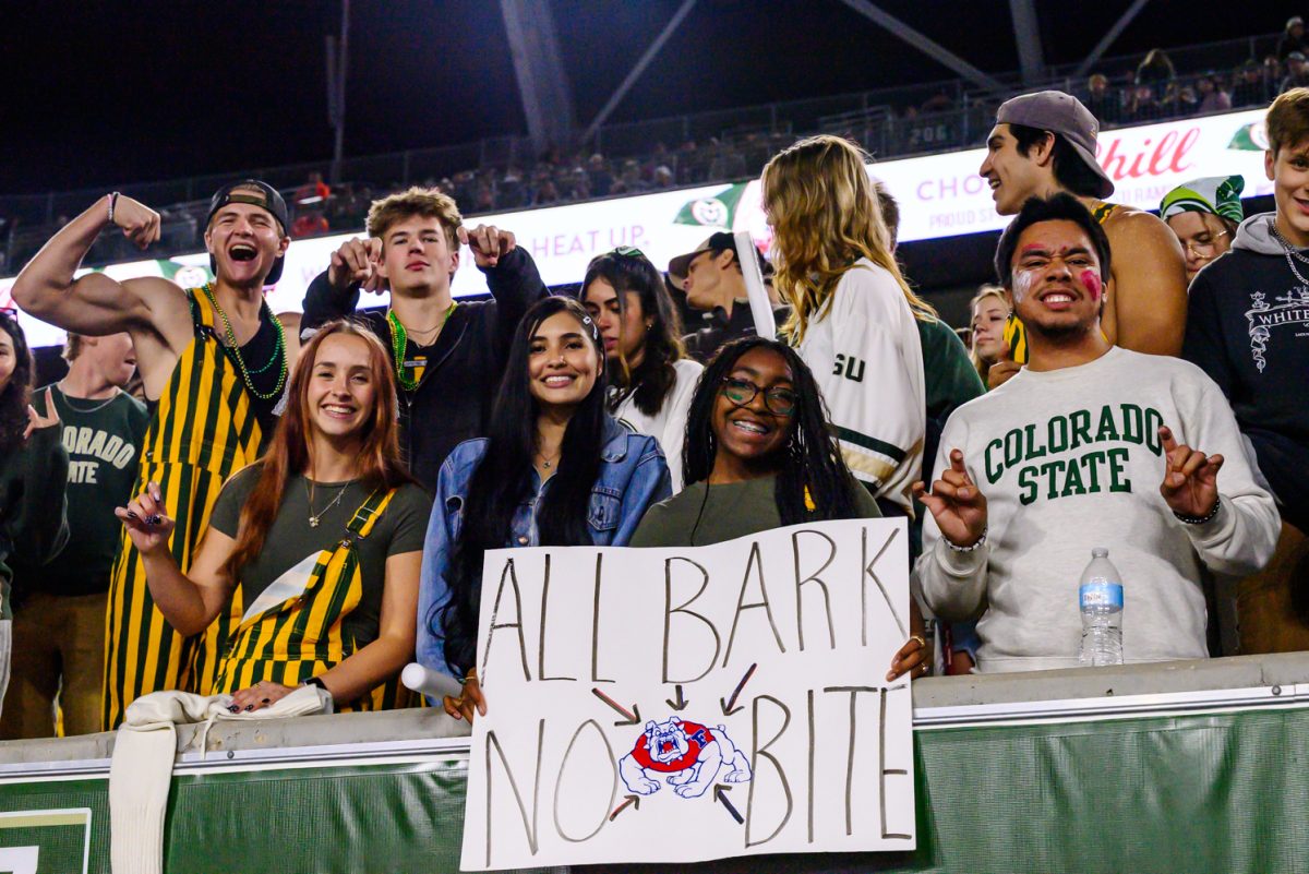 Colorado State University's student section continues to support their football players through the third quarter of CSU's game against Fresno State University Oct. 10.