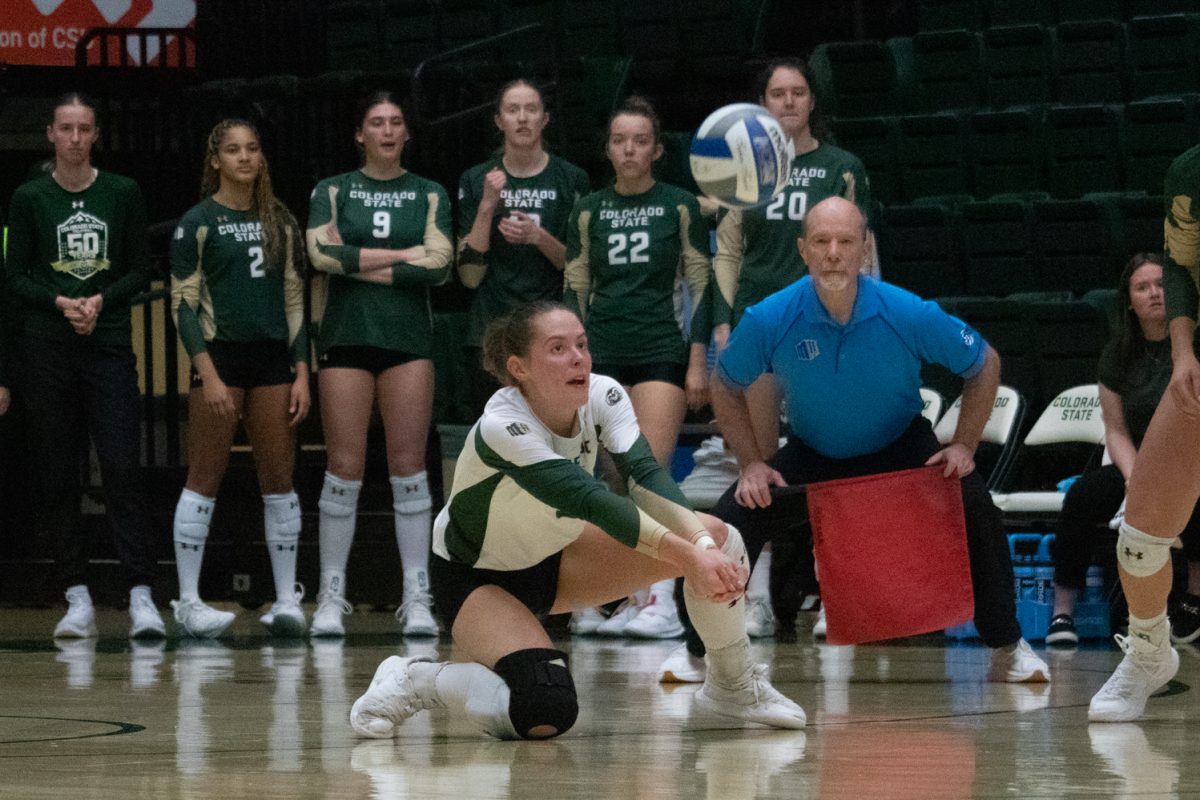 Aine Doty (6) digs the ball  during the match versus Air Force Oct 23. The Rams beat the Falcons 3-1.