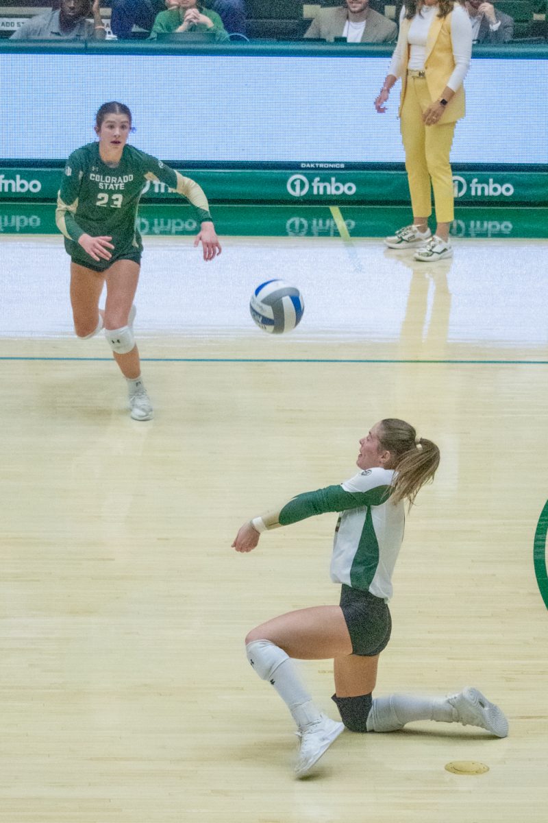 Aine Doty (6) digs the ball  during the match versus Air Force Oct 23. The Rams beat the Falcons 3-1.