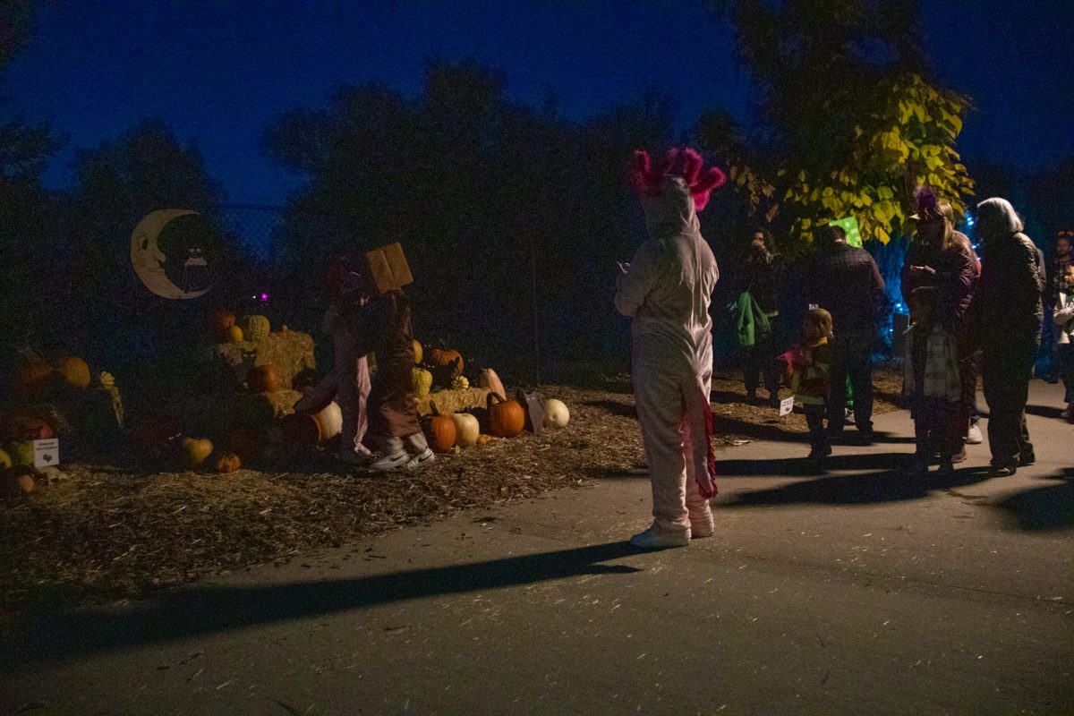 Children pose with a cat and pumpkin display at Pumpkins on Parade at the Gardens on Spring Creek Oct 24.
