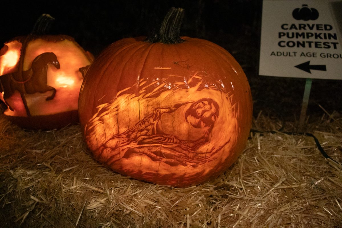 A carved pumpkin sits on display at Pumpkins on Parade at the Gardens on Spring Creek Oct 24.