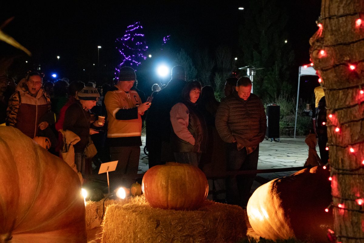 A group of people check out the giant pumpkins at Pumpkins on Parade at the Gardens on Spring Creek Oct 24.
