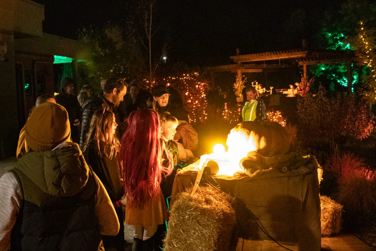 A family checks out a carved pumpkin on display at Pumpkins on Parade at the Gardens on Spring Creek Oct 24.