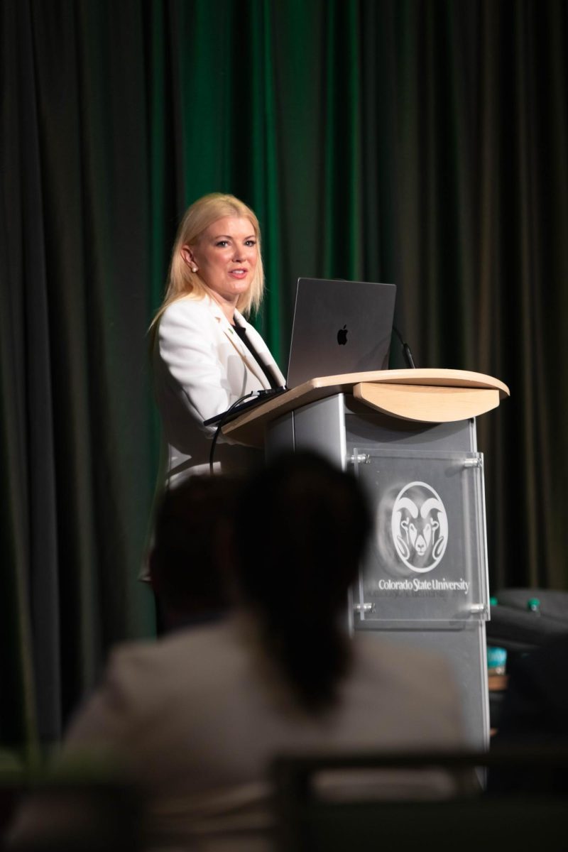 Colorado State University President Amy Parsons speaks at CSU Ignites AI: Shaping Tomorrow Together event at Colorado State University Fort Collins Colorado Oct. 14. "At CSU we don't see that uncertainty as a reason to hesitate, we see it as a reason to lead." Said Parsons.