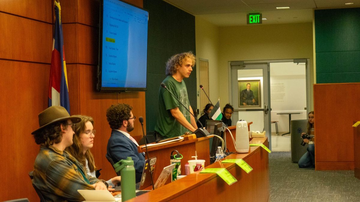Young Democratic Socialists of America Faculty Advisor Michael May speaks during ASCSU Senate Gallery Input Oct. 8. "I have always thought that universities need to be more democratic," May said. "This is something that simply, you know, we all pay into this institution. We should have our voices heard. We should all, at the very least be able to, you know, have more effect on policy than simply just yelling into the void and not having the void look back at us."