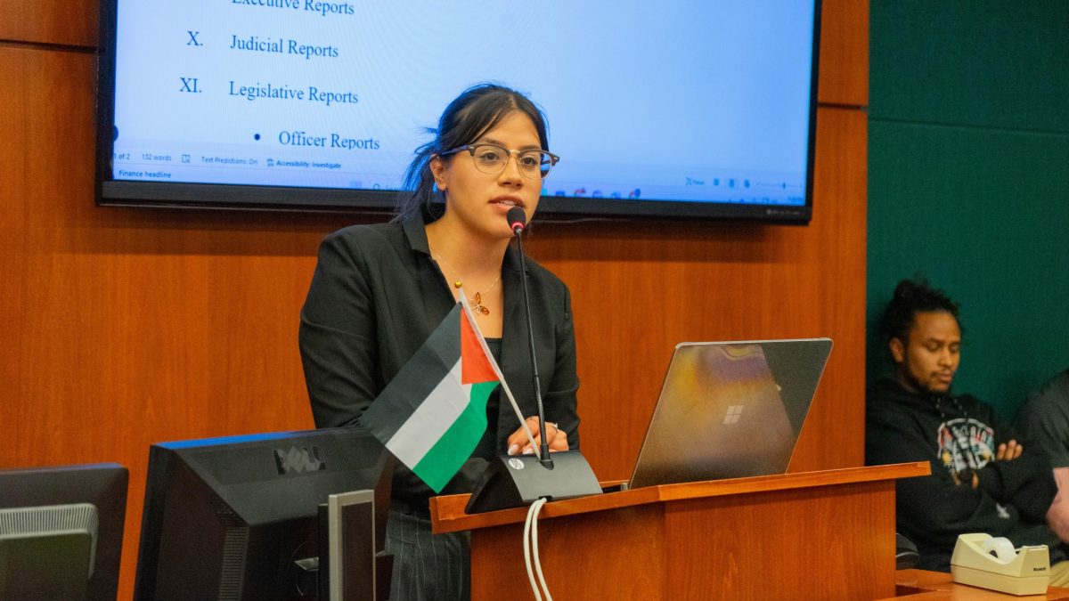 Yoseline Rivera, a senator from ASCSU, speaks during gallery input Oct. 8 about the revised free speech policy changes at Colorado State University. "All we hear empty echoes," Rivera said. "Where is the inclusion when I showed, showed up on campus, where is the integrity when students shopping are erased in silence? Where is respect? When students and staff's voices are ignored? Where is social justice?"