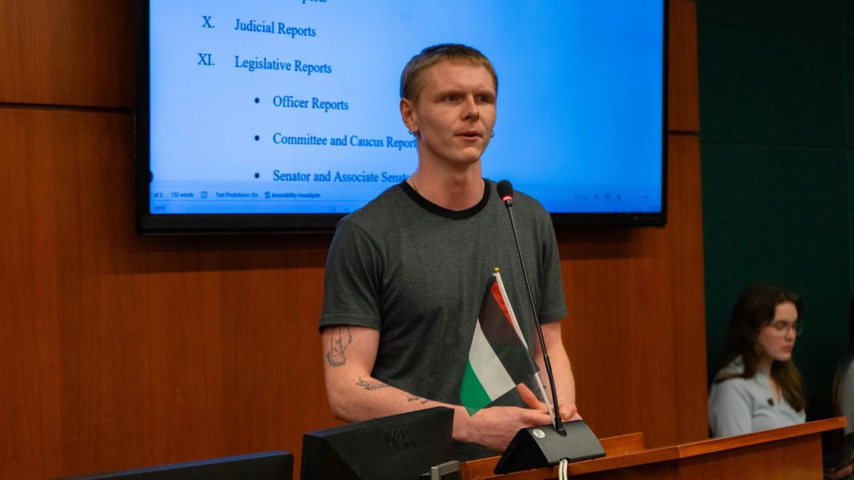 Tyler Richards speaks during Associated Students of Colorado State University gallery input Oct. 8. "I'd like to start with a question specifically for Amy Parsons, when has a successful movement not disturbed the peace, not caused some sort of a ruckus or disservice to other people?" Richards said. "I understand that there are people at our school who want to learn and maybe care more about their education or an exam they're taking than practicing their political freedoms. But people don't get heard by standing around and saying nothing."