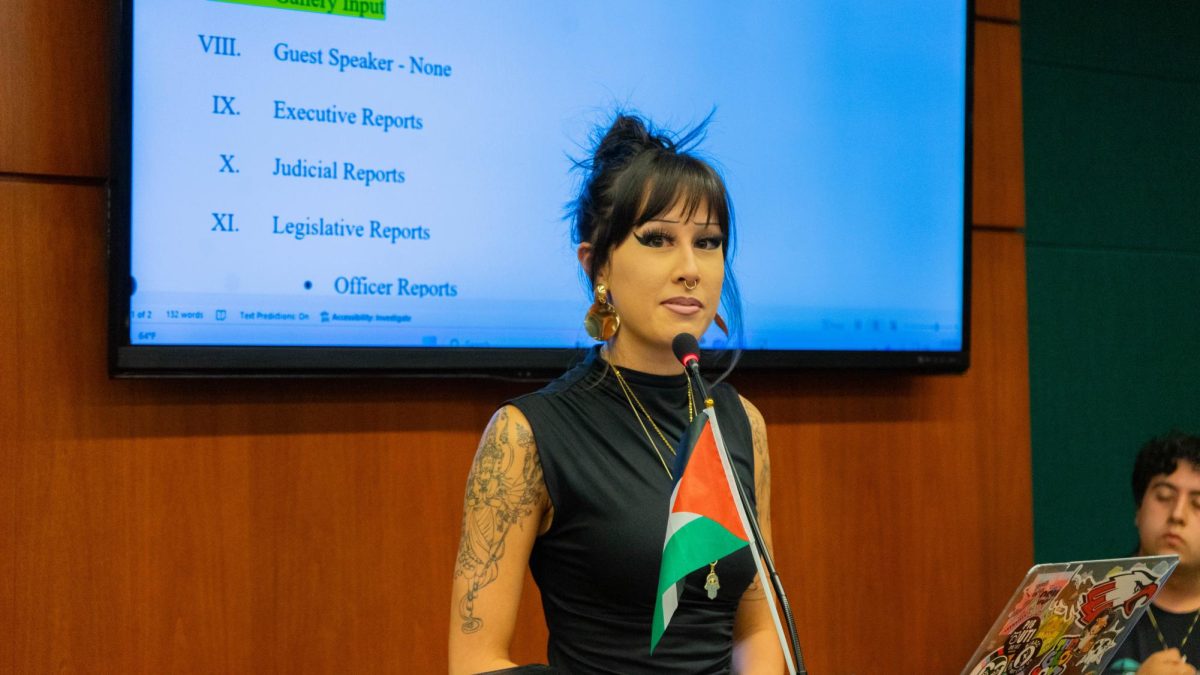 Associated Students of Colorado State University Senator Ferrin Jaudon speaks during public comment about the adjustments to CSU's free speech policy Oct. 8. "s students, we outnumber faculty administration, I want to emphasize, in a time where federal directives are being sent down and hurting our communities, it is our responsibility to set the new standard," Jaudon said. "We must be the new ones to deem what is appropriate or not, especially when our own campus administration, but also the federal administration fails to do so."