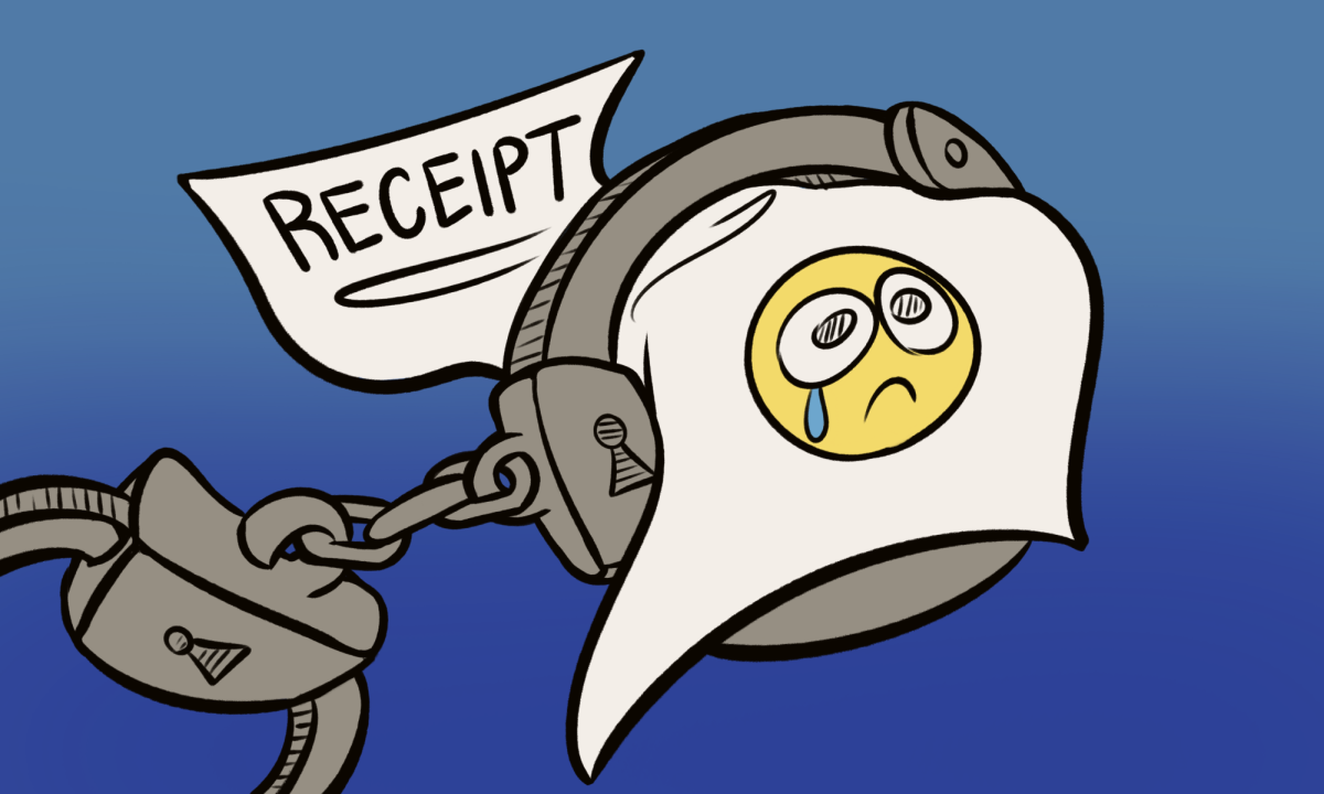 Image of a sad receipt in handcuffs.