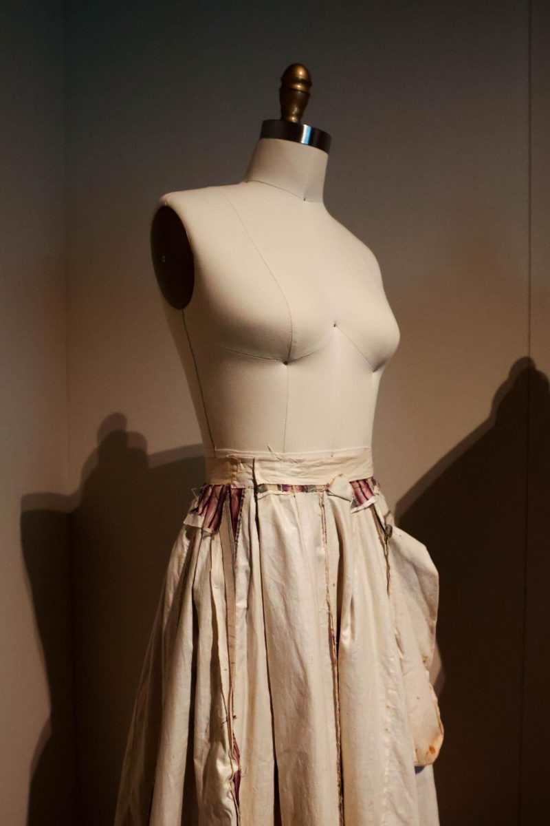 The Avenir Museum displays the ‘Thanks! It has pockets’ gallery, pulling this skirt from the collection that was turned inside out to display the craftsman shit of added pockets as well as the way garments are mended and change over time, Oct. 5. 