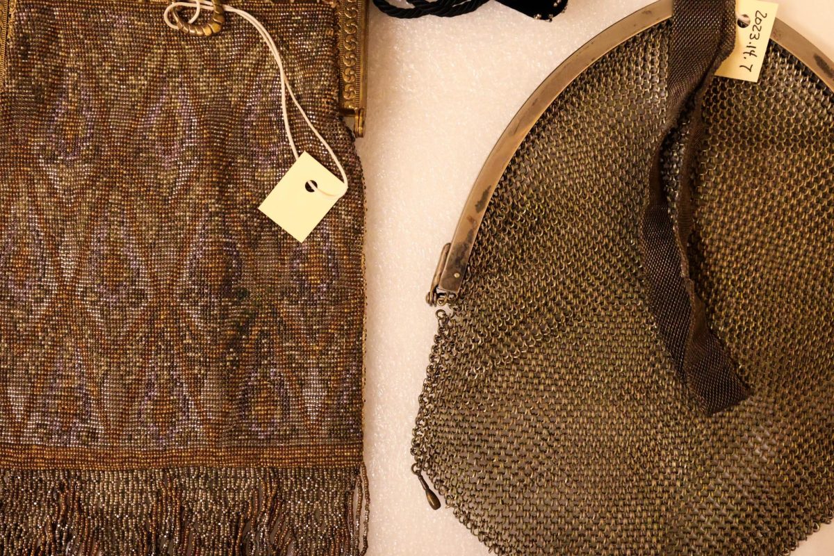 Coin bags are displayed in the Avenir Museum from cerca 1900s-1920s, allowing viewers to see a magnitude of styles during the time periods, Oct. 6. 
