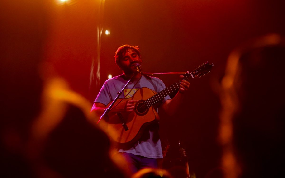 Michael Belazis performs with his band, Oliver Hazard, at the Aggie Theatre Oct. 9. The band began their tour in Denver the night prior, making this their second time performing with co-headlining band The Last Revel. 