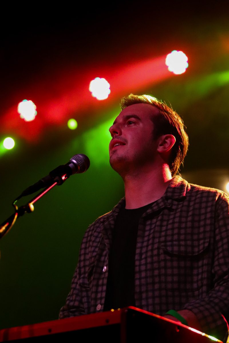 Nate Miner plays the keys with his band, Oliver Hazard, during the second show of their co-headlined "Raindrop River Tour" with The Last Revel at the Aggie Theatre Oct. 9. "This is our first time headlining at a lot of these cities that we're going to go to," said Michael Belazis, Miner's bandmate. 