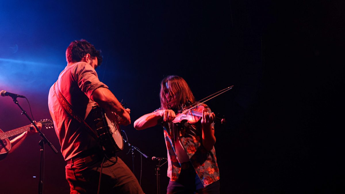 Vinnie Donatelle and Ryan Acker play off one another during their band The Last Revel's performance at the Aggie Theatre Oct. 9. 