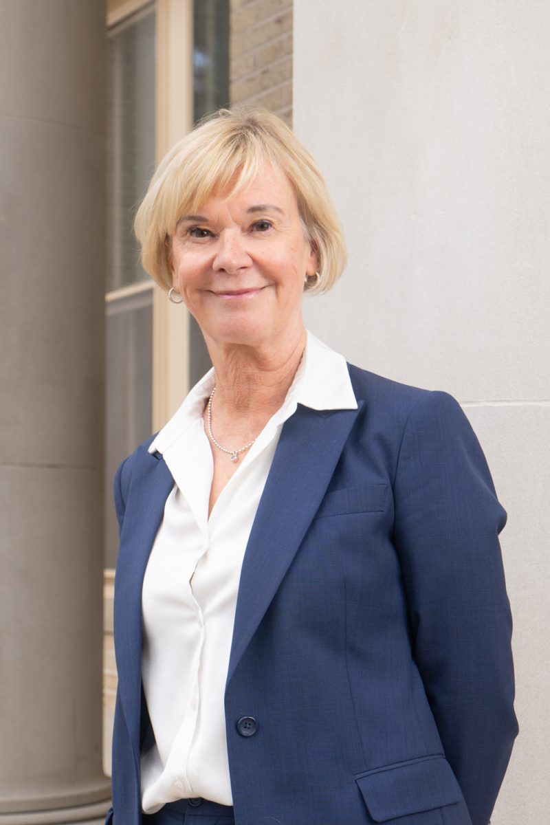 Ambassador of Finland to the United States Leena-Kaisa Mikkola smiles for a photo outside the Administration building at Colorado State University during her travels to the United States as she’s strengthening connections with CSU about research in quantum physics Nov. 12. “One of the reasons why we are here is because Finland and Colorado have a Memorandum of Understanding on cooperation, since I think February 2022…and that paves way for collaboration between government officials and businesses, but also academia,” said Mikkola.