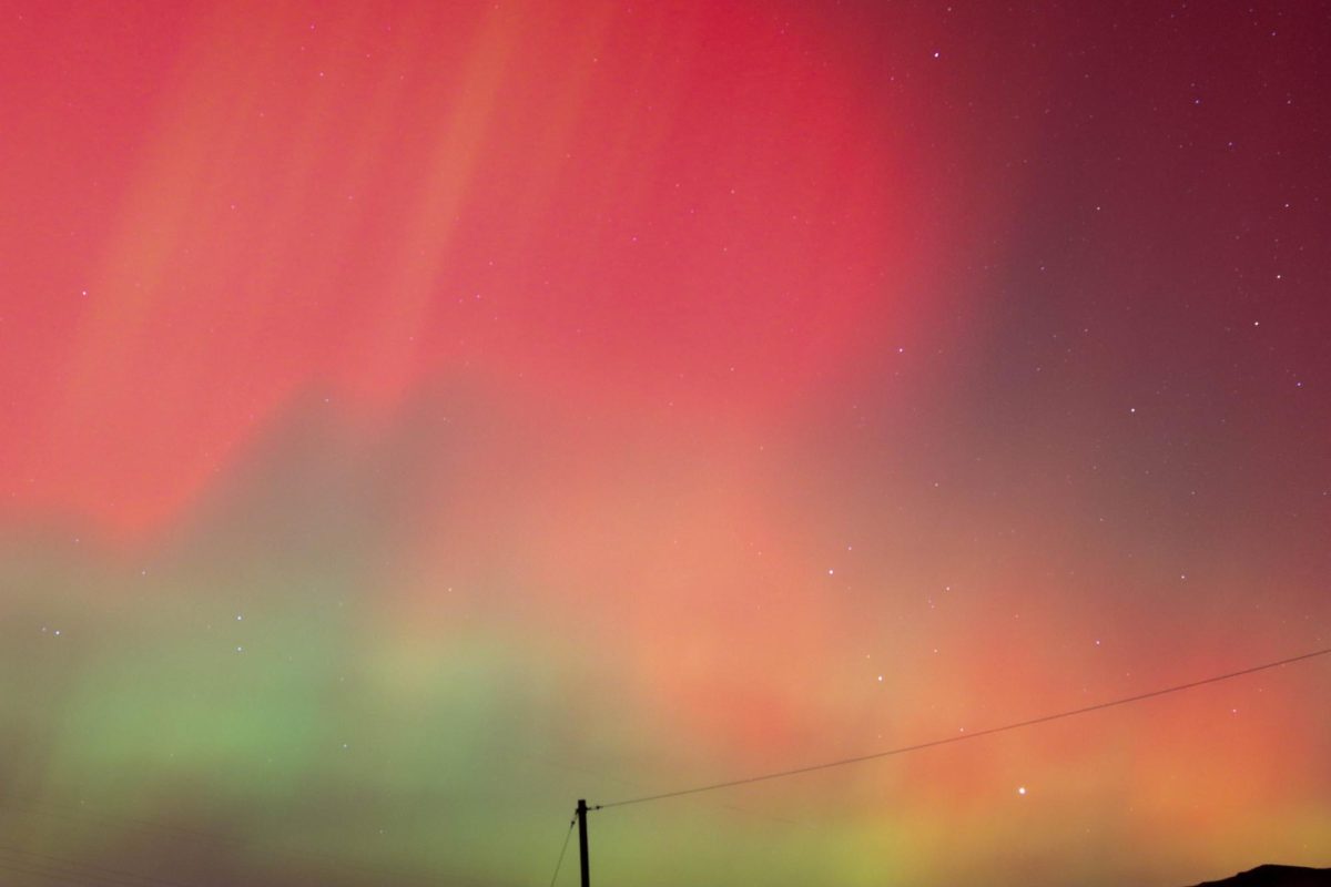 The Northern Lights stretch across the sky near the base of the Poudre Canyon on November 11, 2025. (Katie Fisher | The Collegian). 