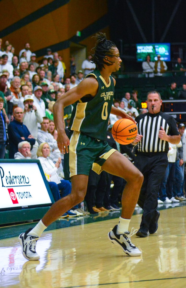 Carey Booth dribbling the ball during a play against University of Incarnate Word Nov. 3. Colorado State University defeated UIW 98-64. 
