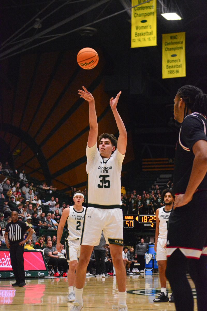 Kyle Jorgensen (35) shot a free throw against Omaha Nov. 9. Kyle and his teammates defeated Omaha 97-74. 