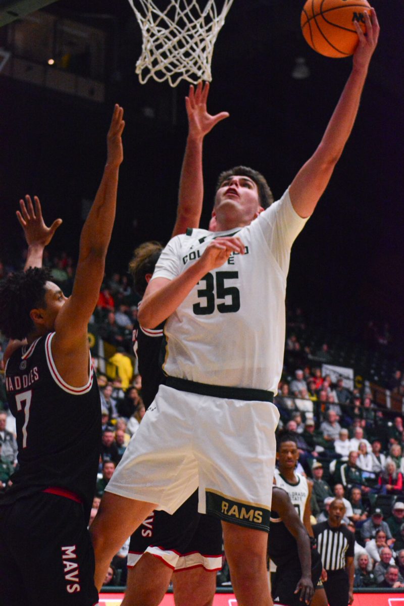 Kyle Jorgensen (35) performed a layup to score two points for Colorado State University Nov. 9.  CSU defeated Omaha 97-74. 