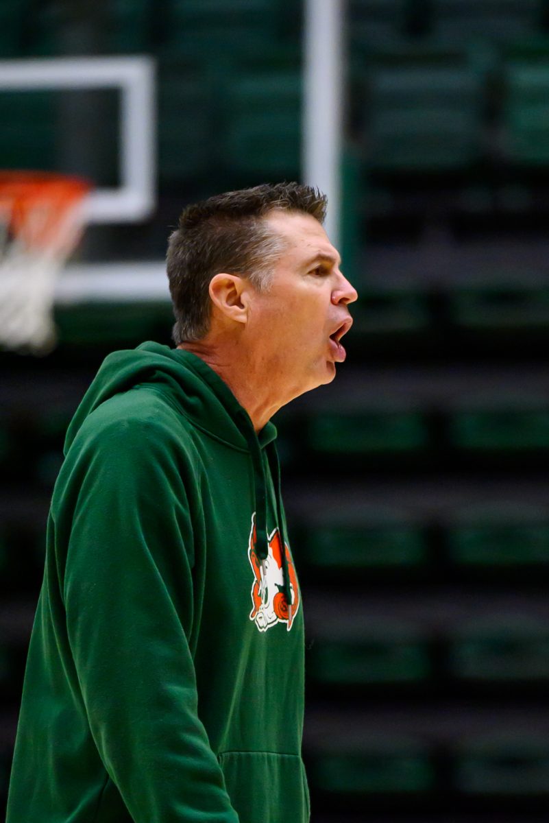 Colorado State University women's basketball coach Ryun Williams tells players to run the previous drill again during practice Nov. 19.