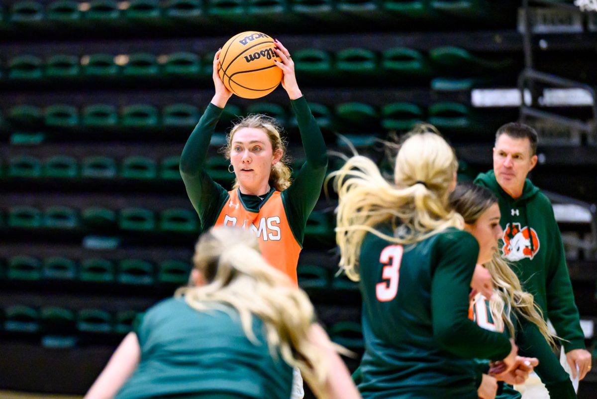 Colorado State University women's basketball forward Jadyn Fife (5) looks for a teammate to pass to during a practice drill Nov. 19.
