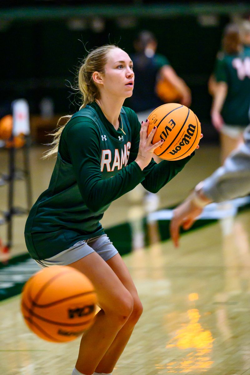 Colorado State University women's basketball guard Hannah Ronsiek (30) lines up a shot during shooting drills Nov. 19. Ronsiek started all 32 games of the 2024-2025 season and had the most steals and blocks on the team. 