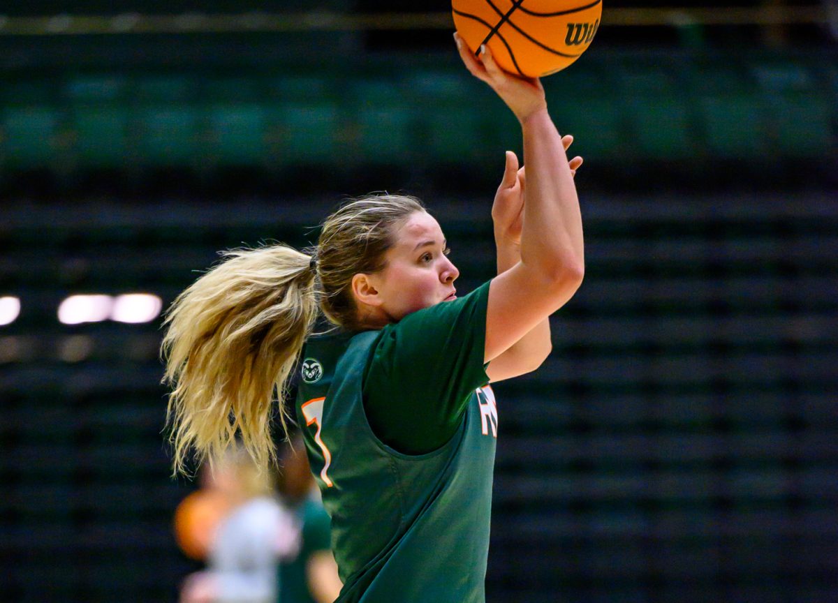 Colorado State University women's basketball guard Kloe Froebe (1) takes a shot during shooting drills Nov. 19.