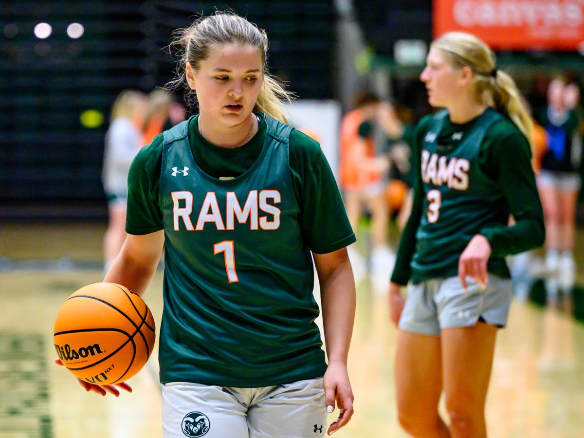 Colorado State University women's basketball guard 
Kloe Froebe (1) lines back up for a shooting drill Nov. 19.