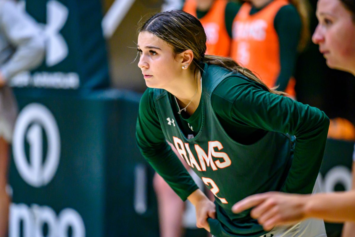 Colorado State University women's basketball guard Brooke Carlson (2) waits for her turn to jump into a drill during practice Nov. 19.