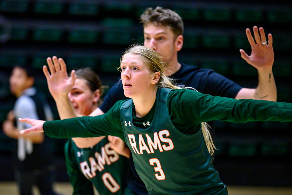 Colorado State University women's basketball guard Lexus Bargesser (3) defends against an offensive play during a practice drill Nov. 19.