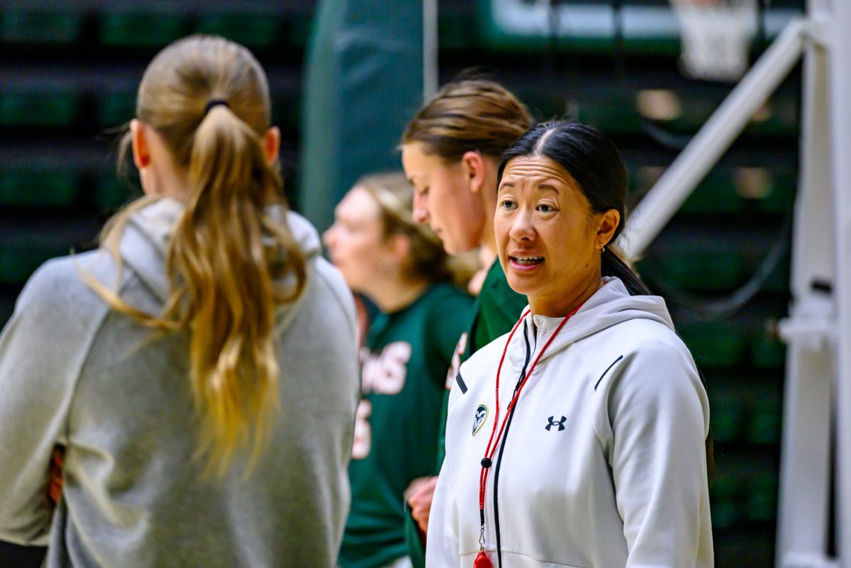 Colorado State University women's basketball assistant coach Linda Sayavongchanh speaks to another assistant coach during practice Nov. 19.