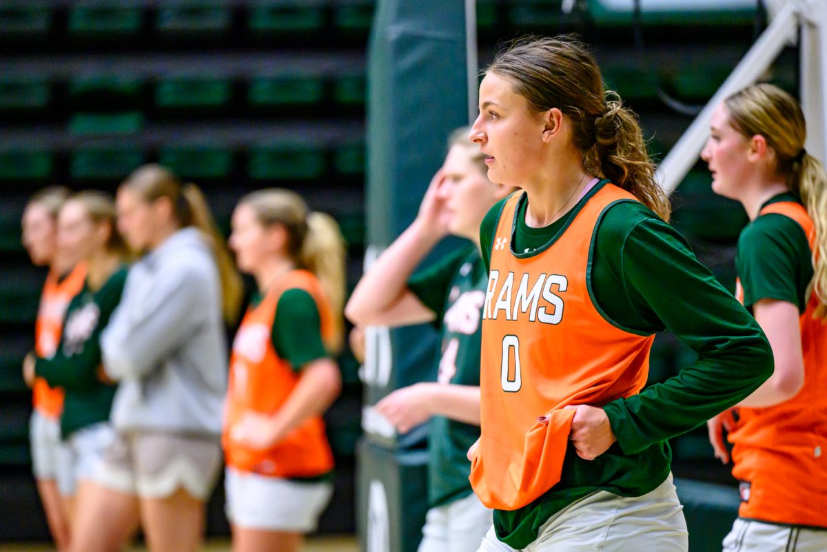 Colorado State University women's basketball forward Madelyn Bragg (0) waits for her turn to jump into a drill during practice Nov. 19.