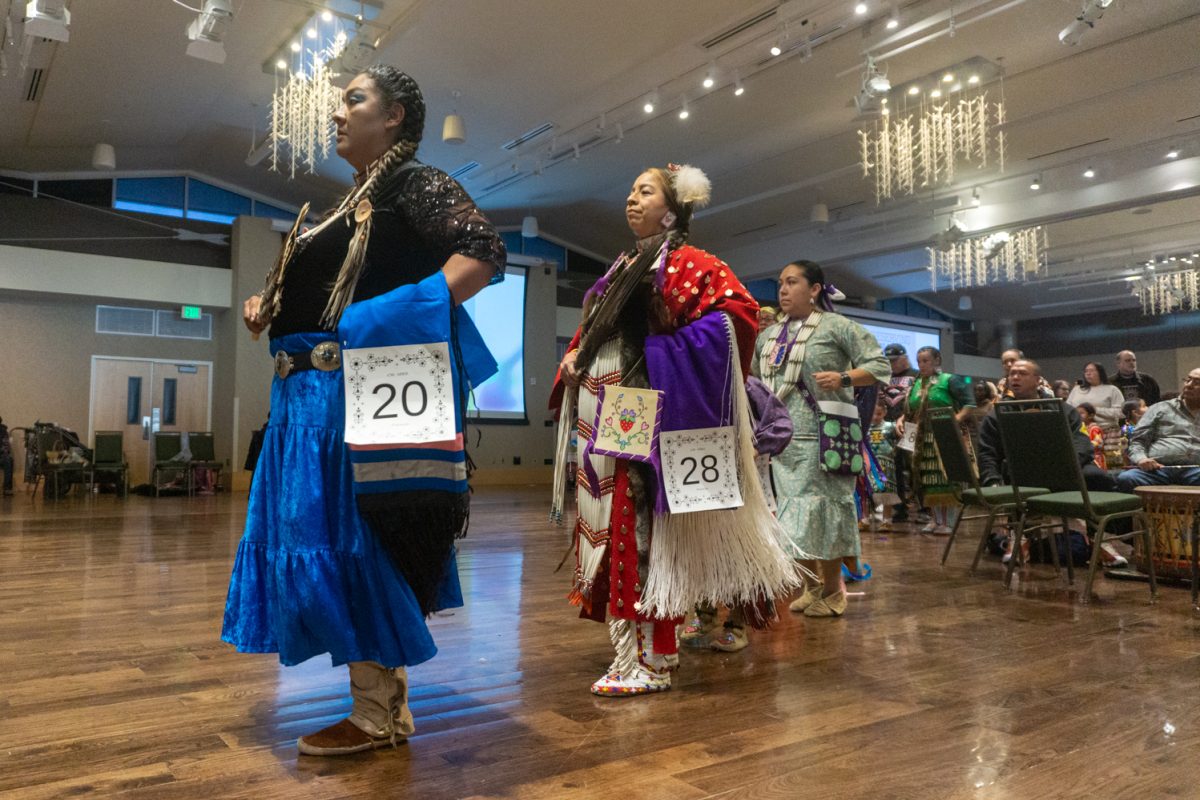 Dancers enter the Lory Student Center grand ballroom during the American Indian Science and Engineering Society Powwow Nov 1. The Powwow is the 41st in Colorado State University history.
