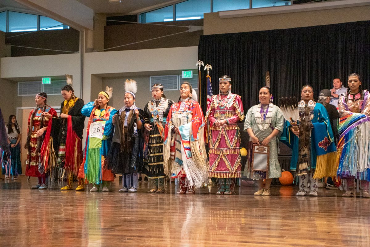 Dancers line up following a competition during during the American Indian Science and Engineering Society Powwow Nov 1. The Powwow is the 41st in Colorado State University history.
