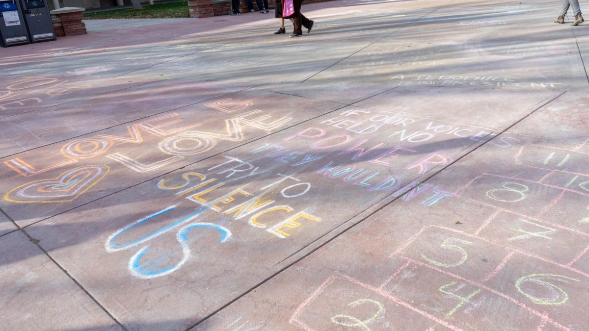 Student chalk on The Plaza Nov. 19. 