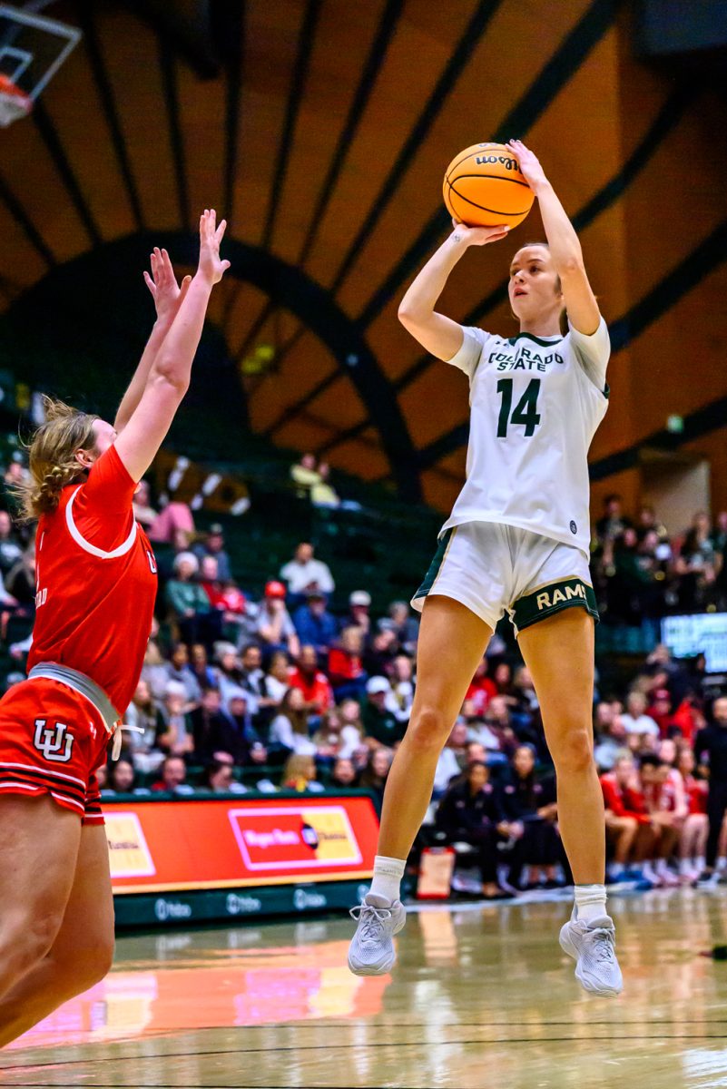 Colorado State University women's basketball guard Marta Leimane (14) makes a shot during CSU's game against the University of Utah Dec. 4.