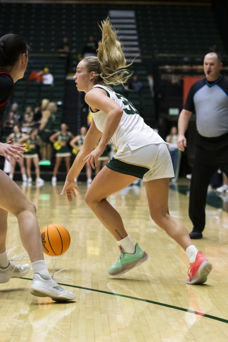 Senior Hannah Ronsiek (30), a guard for Colorado State University, dribbles the ball in game against Southern Utah. CSU played in Moby Arena and won 70-47 Dec. 7.