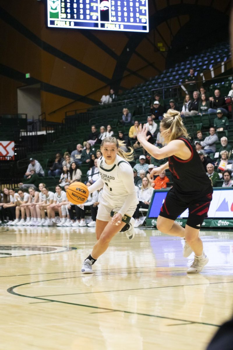 Sophomore Kloe Froebe (1), a guard for Colorado State University, dribbles the ball in game against Southern Utah. CSU played in Moby Arena and won 70-47 Dec. 7.