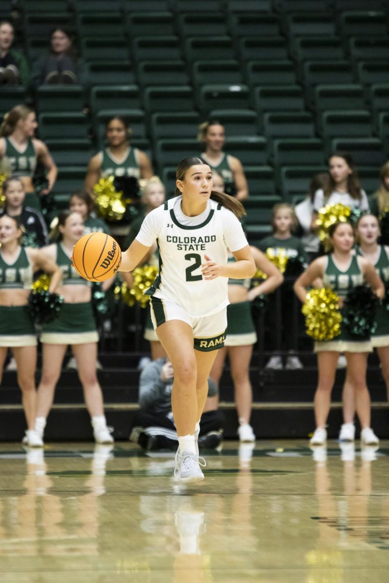 Sophomore Brooke Carlson (2), a guard for Colorado State University, dribbles the ball in game against Southern Utah. CSU played in Moby Arena and won 70-47 Dec. 7.