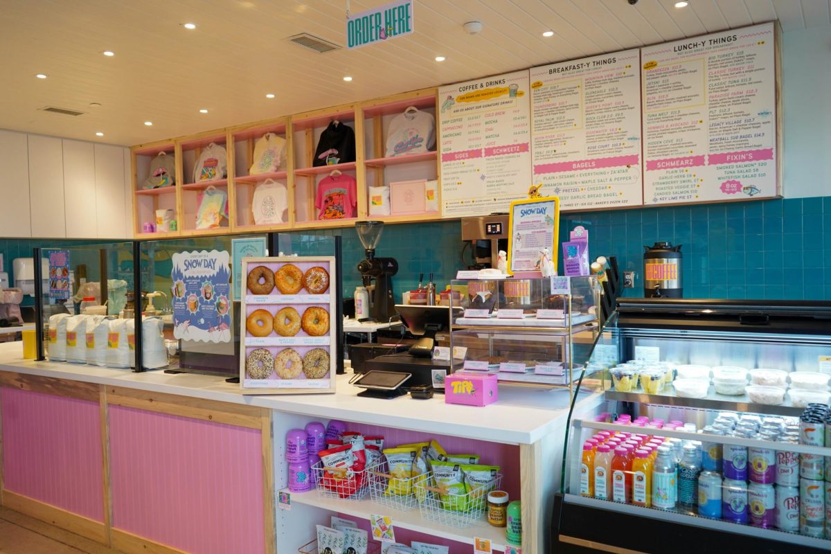 The menu and interior of Call Your Mother Deli Dec. 12. The east coast-based bagel chain serves bagel sandwiches, coffees and treats. 