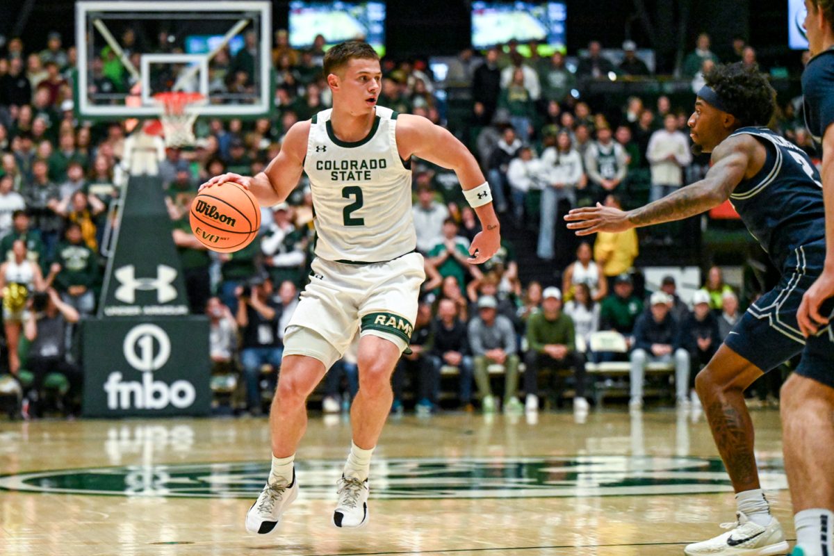 Colorado State UNiversity men's basketball guard Brandon Rechsteiner (2) looks for a teammate to pass to duirng CSU's game against Utah State University Jan. 23.