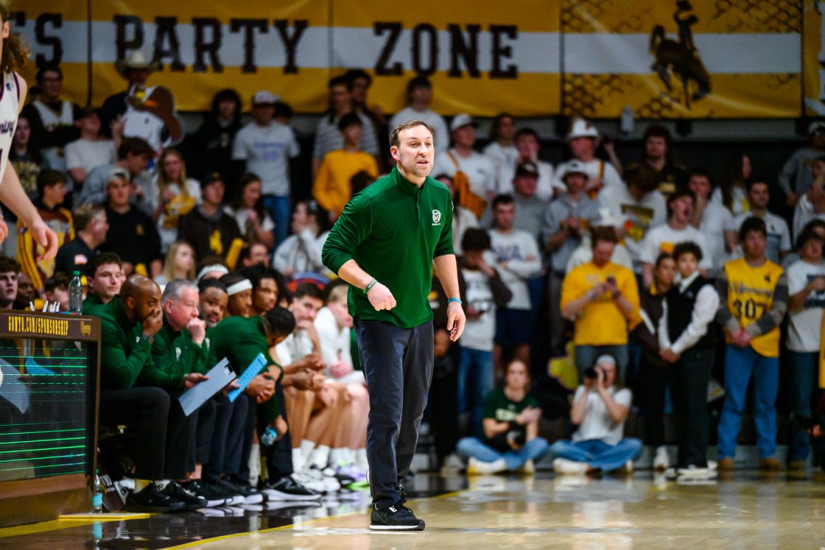 Colorado State University men's basketball head coach Ali Farokhmanesh calls out a play to his team during CSU's game in University of Wyoming's Arena-Auditorium Jan. 31. CSU lost 68-57. "That happens — that's the ebbs and flows of sports, right?" Farokhmanesh said. "There's ups and downs, and you can't buy into that. You have to remember who you are and what you do every single day."