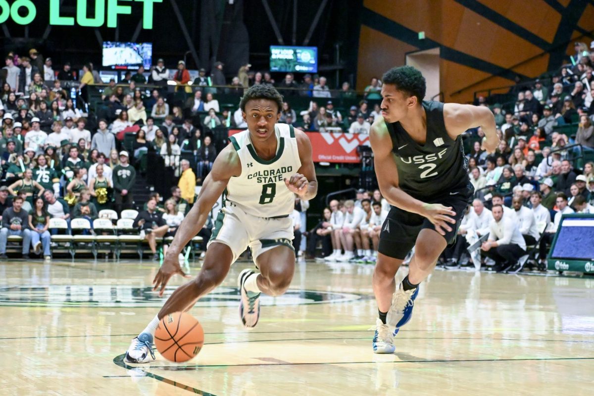 Jojo McIver (8) rushes to the basket in Colorado State University’s home game against Air Force Jan. 20. CSU won 81-52. 