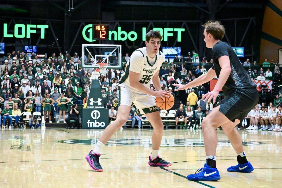 Kyle Jorgensen looks to the basket before taking his shot in Colorado State University’s home game against the United States Air Force Academy Jan. 20. The game marked Jorgensen’s second start since his injury. CSU won 81-52.