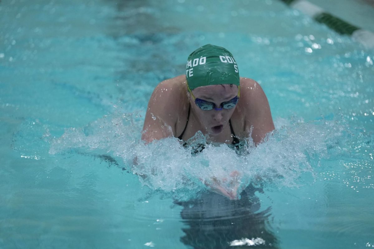 Senior Erin Dawson competes in the 400-yard IM at the Colorado State University women's swimming and diving home meet against the University of Northern Colorado Jan. 24. Dawson set a pool record of 4:27.64.