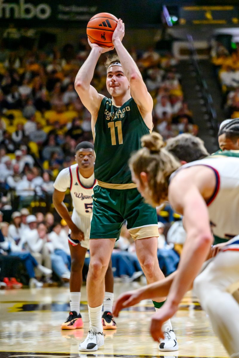 Colorado State University men's basketball forward Augustinas Kiudulas (11) makes a free throw against the University of Wyoming Jan. 31. 