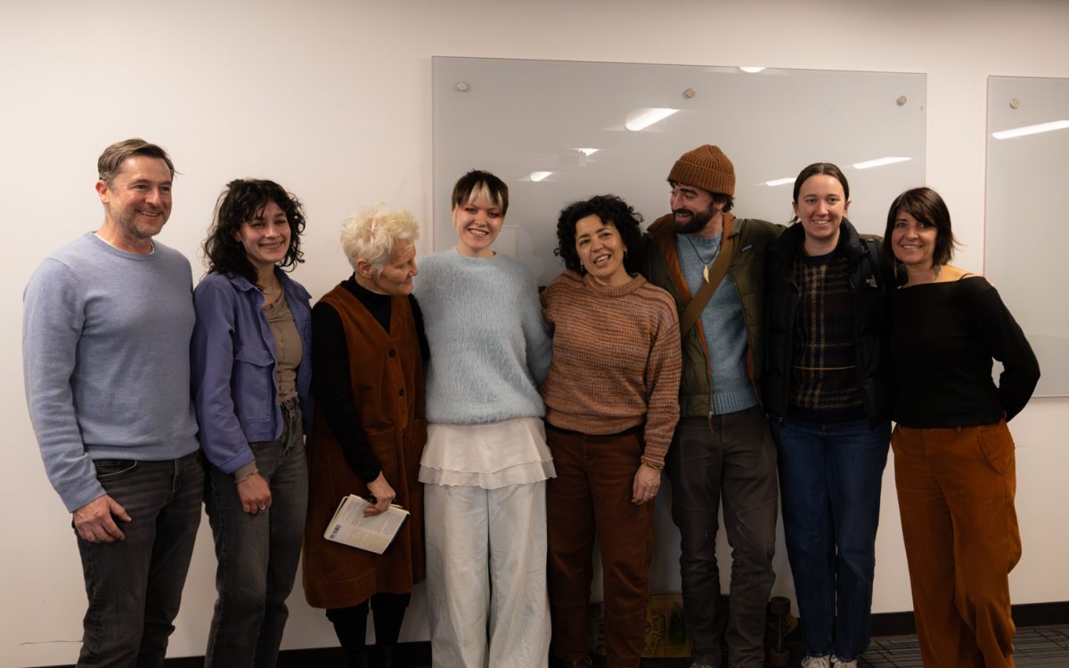 Colorado State University students and professors gather for a photo with internationally acclaimed artist Ann Hamilton after Hamilton's public lecture in CSU's Morgan Library Feb. 10.