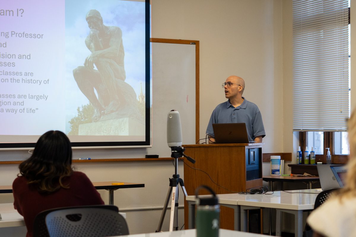 Assistant Teaching Professor Paul DiRado delivers a lecture in The Institute for Learning and Teaching building at Colorado State University Feb. 2. 