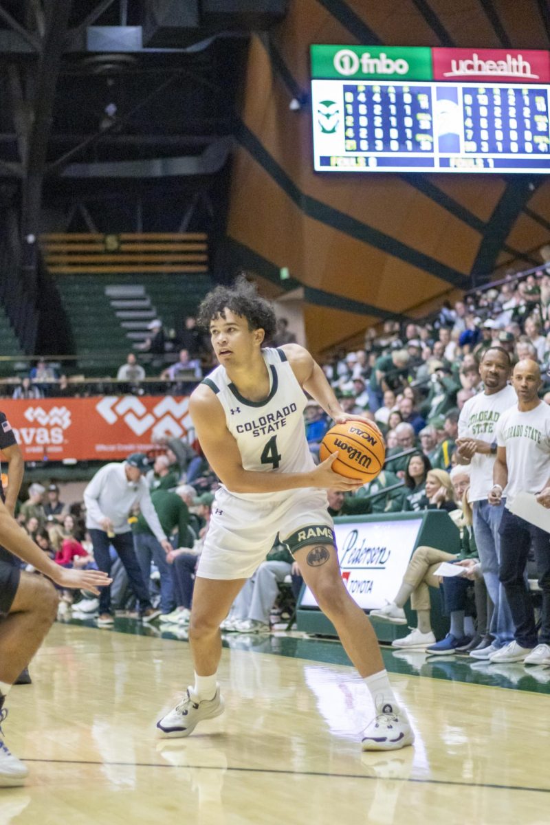 Colorado State University men's basketball guard Jase Butler (4) looks for an opening during CSU's game against San Jose State University Feb. 7.